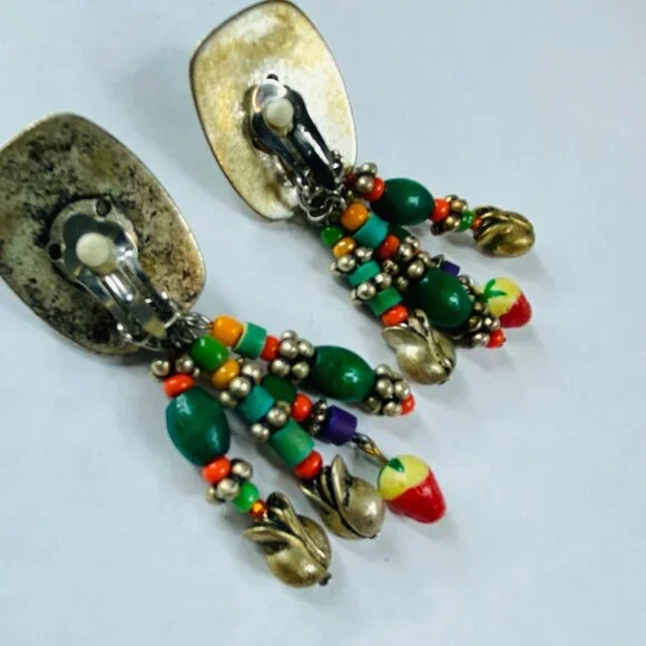 BOHO Clip On Earrings Dangles Multicolor Vintage Women Retro Jewelry Ethnic - Picture 14 of 16